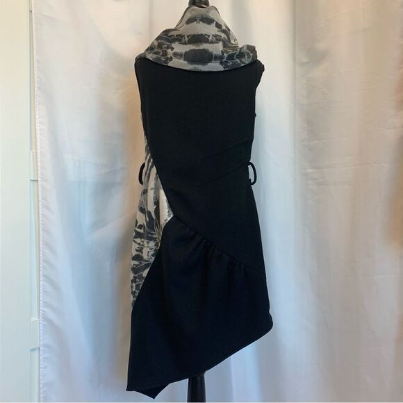LAUREN Bagliore Black wrap dress coat gray high rolled collar sleeveless Sz S - Picture 7 of 14